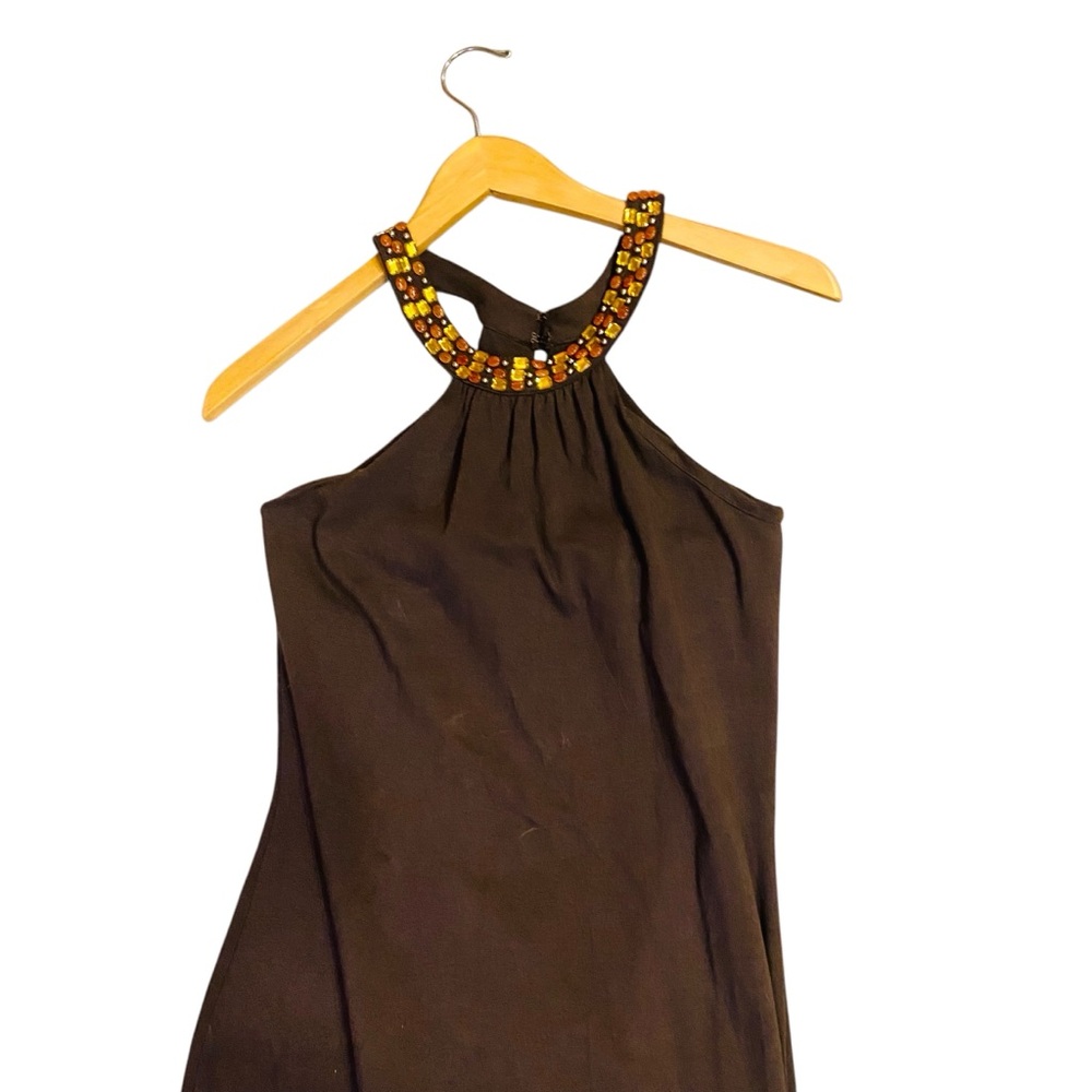 MODA INTERNATIONAL Vintage Victorias Secret Y2 K Brown Jeweled Halter Midi Dress - Picture 3 of 5